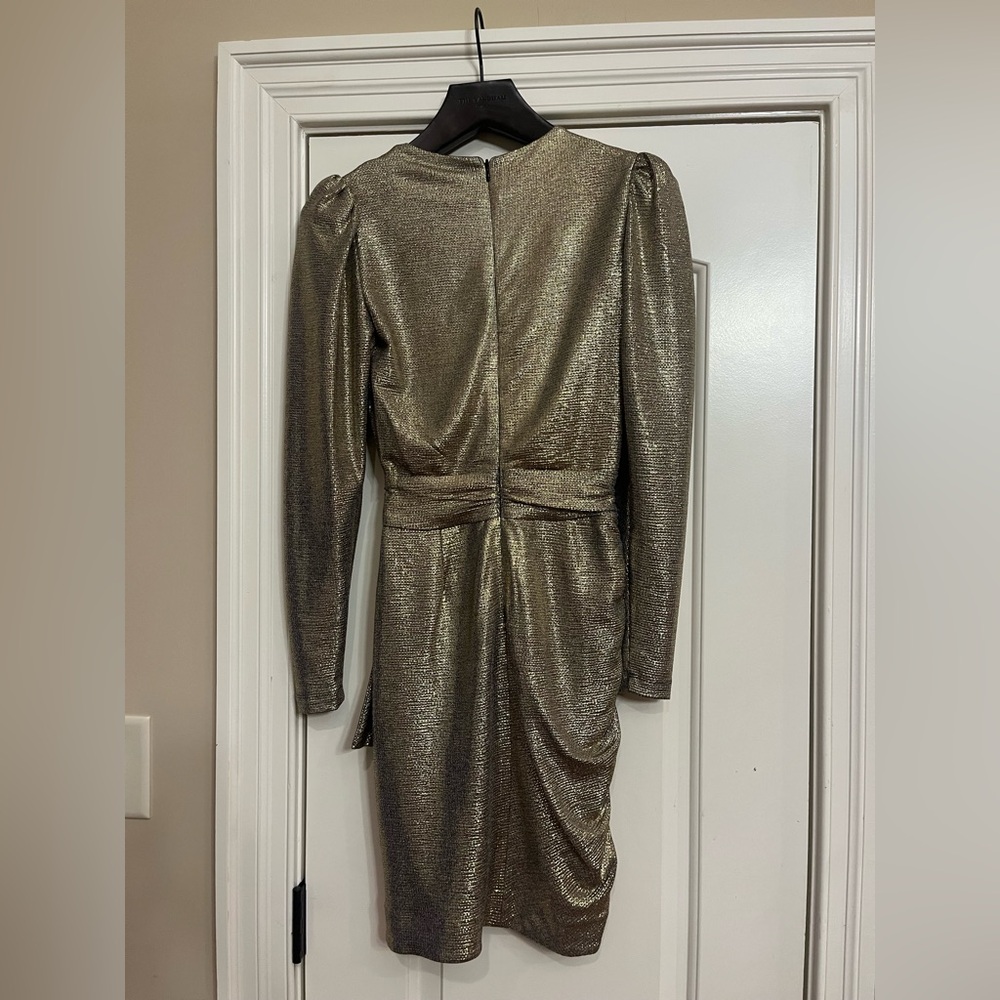 NWT Alex Marie Chrissy Metallic Knit Surplice V Neck Long Sleeve Faux Wrap Dress - Picture 3 of 9